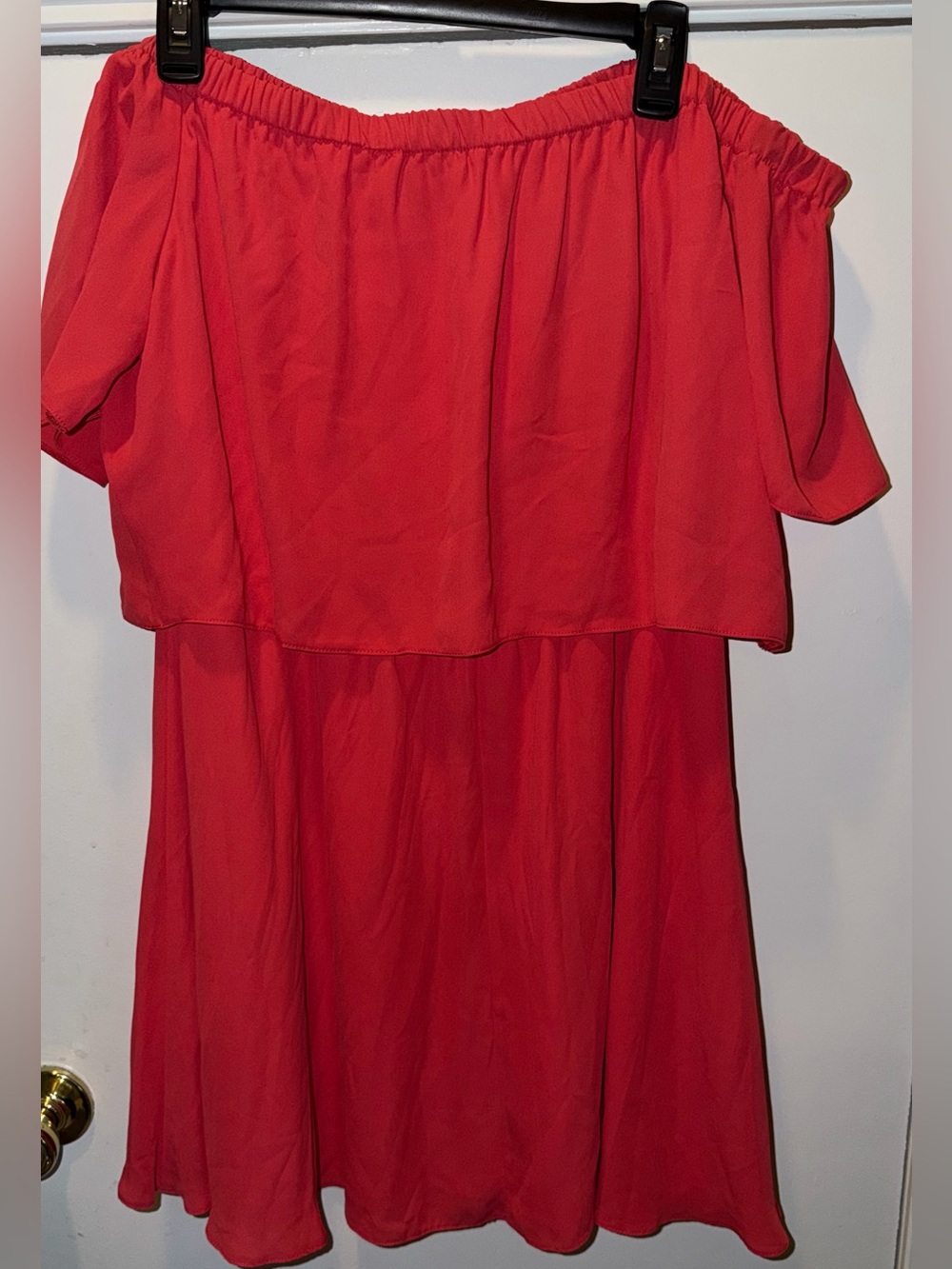 ASOS Off-Shoulder Red Orange Ruffle Dress - Picture 2 of 5